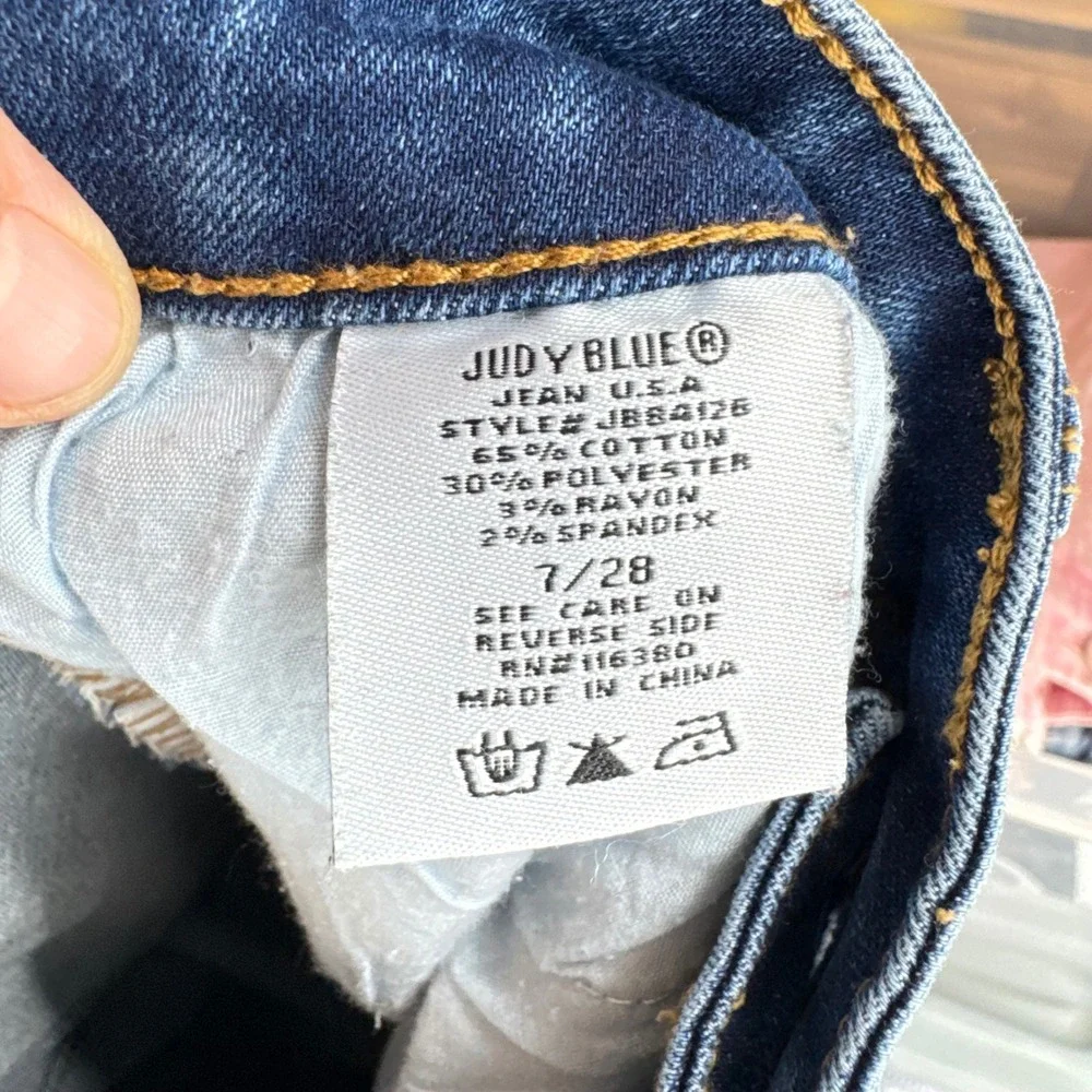 Judy‎ Blue Straight Leg Jeans Blue 7/28 High Rise Seam Detail Stretch Denim